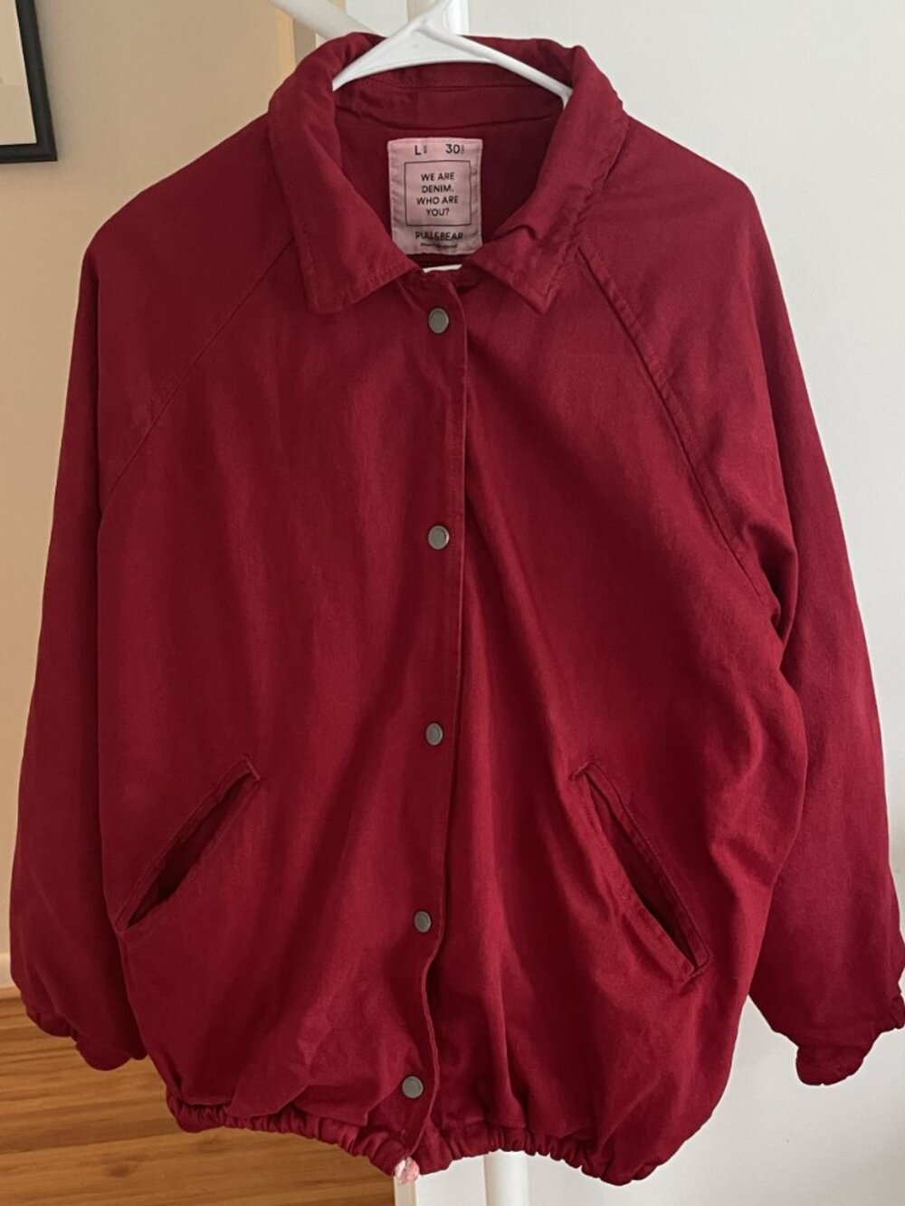 Pull & Bear Red Denim Down-Filled Coat